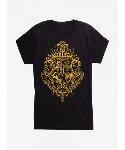 Harry Potter Hogwarts Shield Yellow Outline Girls T-Shirt $8.76 T-Shirts