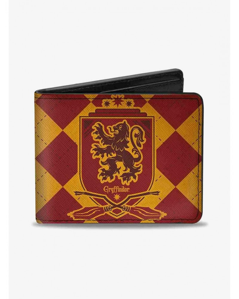 Harry Potter Gryffindor Shield Brooms Argyle Burgundy Bifold Wallet $8.78 Wallets