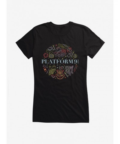Harry Potter Platform 9 3/4 Cute Sketch Logo Girls T-Shirt $9.76 T-Shirts