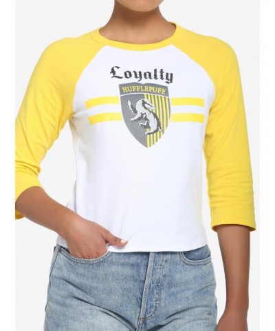 Harry Potter Hufflepuff Varsity Girls Crop Raglan T-Shirt $4.42 T-Shirts