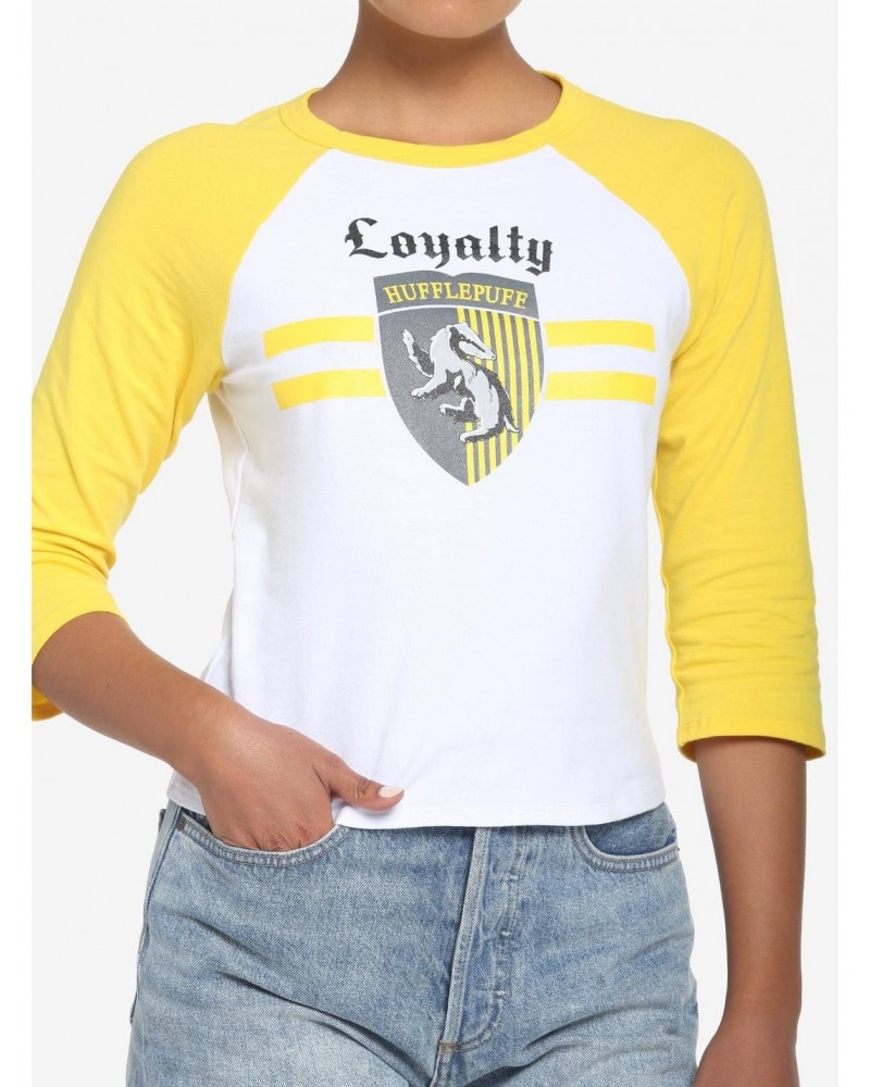 Harry Potter Hufflepuff Varsity Girls Crop Raglan T-Shirt $4.42 T-Shirts