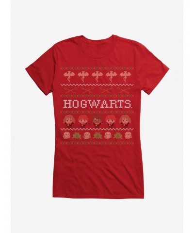 Harry Potter Hogwarts Ugly Christmas Pattern Girls T-Shirt $6.77 T-Shirts