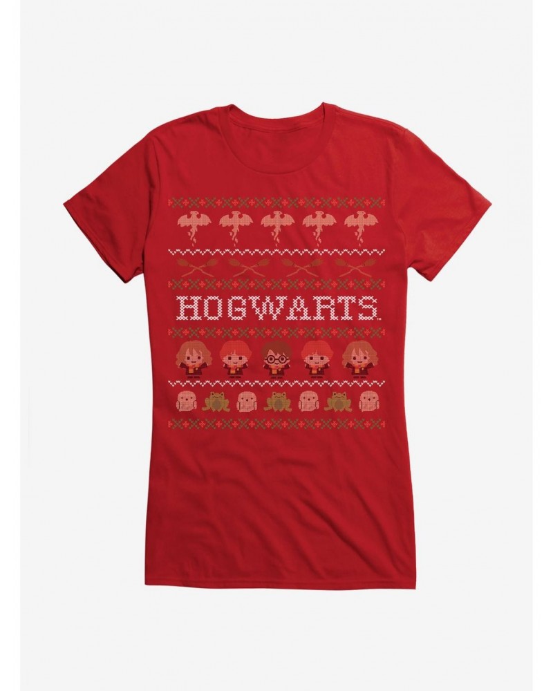 Harry Potter Hogwarts Ugly Christmas Pattern Girls T-Shirt $6.77 T-Shirts