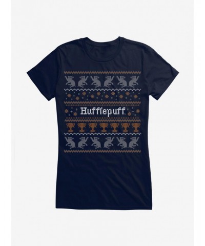 Harry Potter Hufflepuff Ugly Christmas Pattern Girls T-Shirt $7.97 T-Shirts
