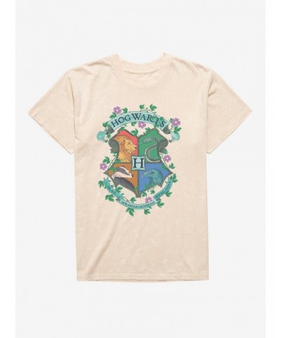 Harry Potter Hogwarts Crest Flowers Mineral Wash T-Shirt $6.42 T-Shirts