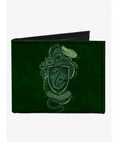 Harry Potter SlyTherin Serpent Crest Ambition Pride Cunning Banner Canvas Bifold Wallet $9.41 Wallets