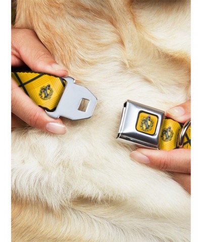 Harry Potter Hufflepuff Crest Plaid Yellows Gray Seatbelt Buckle Dog Collar $7.97 Pet Collars