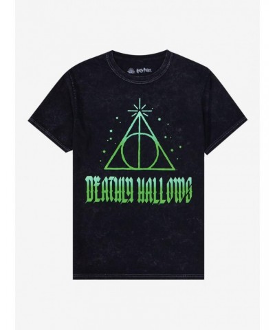 Harry Potter Deathly Hallows Heavy Metal Font Boyfriend Fit Girls T-Shirt $10.11 T-Shirts