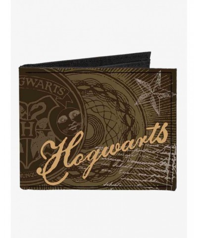Harry Potter Hogwarts Symbols Collage House Badges Canvas Bifold Wallet $8.78 Wallets