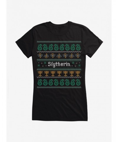 Harry Potter Slytherin Ugly Christmas Pattern Girls T-Shirt $7.57 T-Shirts