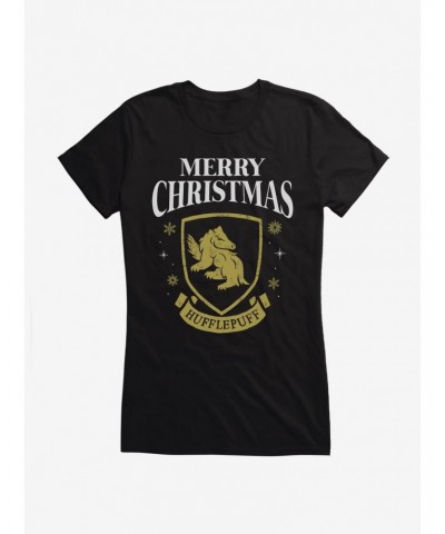 Harry Potter Merry Christmas Hufflepuff Girls T-Shirt $6.57 T-Shirts
