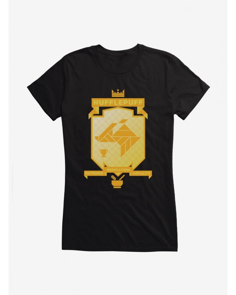 Harry Potter Hufflepuff Gold Pixel Shield Logo Girls T-Shirt $8.96 T-Shirts