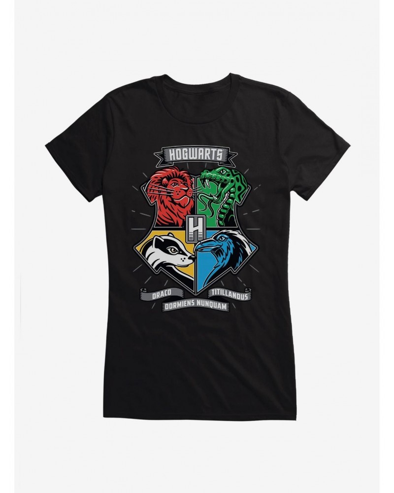 Harry Potter Hogwarts Houses Patch Art Girls T-Shirt $7.37 T-Shirts